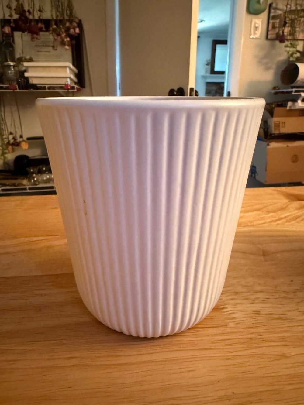Painted White Ribbed Terracotta Plant Pot Ceramic Planter Flower Pot, 5" x 5.5"